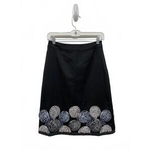 Boden Black A-Line Skirt Gray Swirling Floral Applique Detail 2R 26” Lagenlook